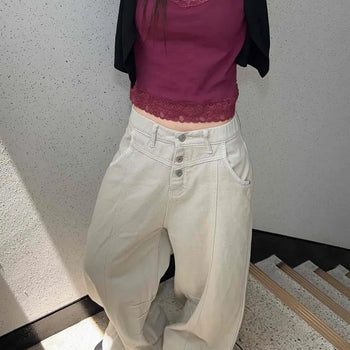 Stitch Wide Casual Button-Up Long Pants