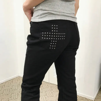 Metallic Cross Bootcut Pants