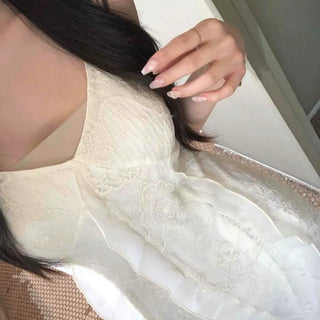 Strap Flower Lace A-line Sleeveless Long Dress