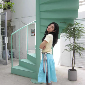 Loose-fit Shirred Button A-line Daily Midi Skirt