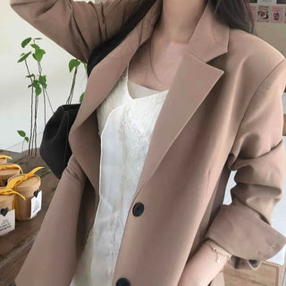 Single Button Flap Pocket Oversized Plain Jacket