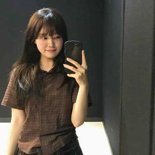 See-through Check Loose Fit Button-down Short Sleeve Shirt