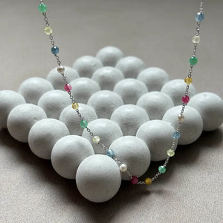 Rainbow Cubic Layered Silver Necklace
