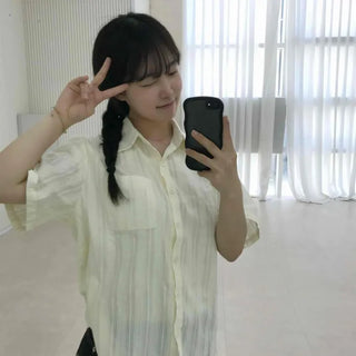 Striped Button-Down Oversized Short Sleeve Shirt