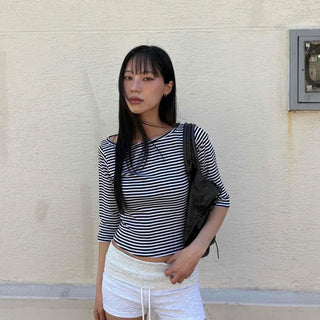 Slim Fit Striped 3/4 Sleeve Daily Long Sleeve T-shirt
