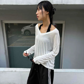 Loose Fit Plain Daily Casual Long Sleeve T-shirt