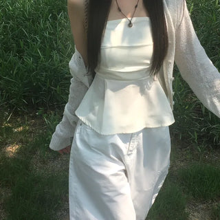 Yomi Pintuck Tiered Smoke Sleeveless Blouse