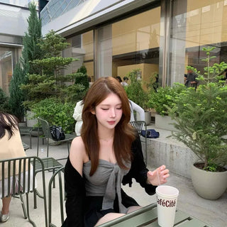 Shirred Ribbon Wrap Slim Fit Plain Sleeveless