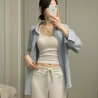 Button-down Striped Loose Fit Daily Long Sleeve Shirt
