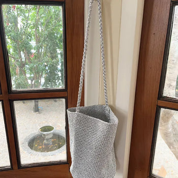 Silver Net Bag Mesh Bag Knit Shoulder Bag