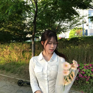 Plain Long Sleeve Flap Pocket Button-Down Shirt