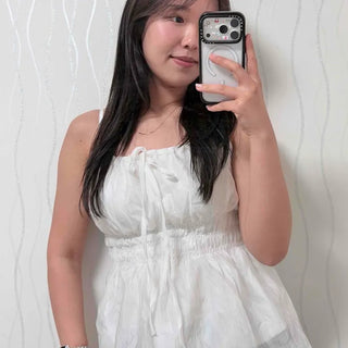 Shirred Ribbon Strap A-Line Sleeveless Blouse
