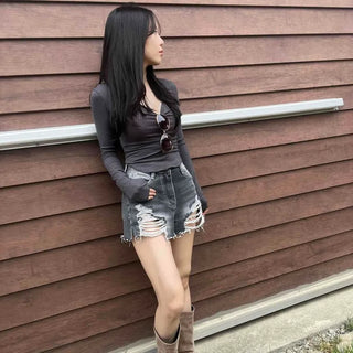 Regular Fit Washed Button Straight Casual Shorts