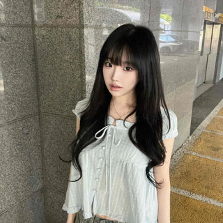 Shirred Frill Dot Cap Sleeve Loose Fit Blouse