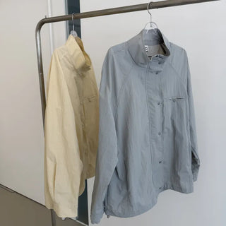 Puke High-Neck Half Nylon Oversized Windbreaker Jumper