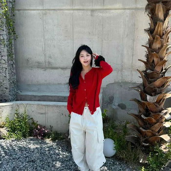 Regular Fit Plain Button Full-Zip Long Sleeve Cardigan