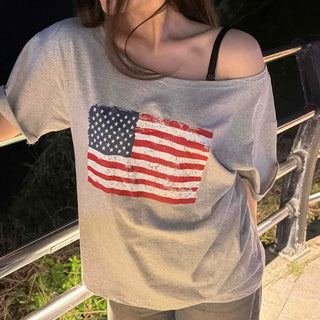 Washed Print Oversized Casual Daily Short Sleeve T-shirt