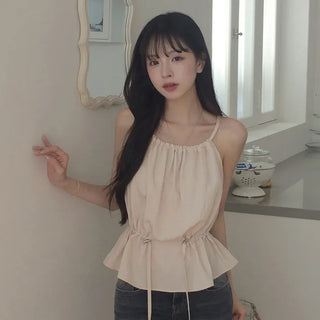 Innocent Mood, Halter Neck Shirred Sleeveless Flare Blouse