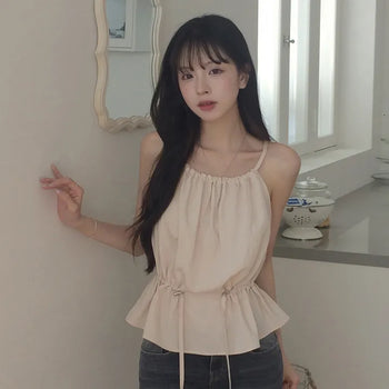 Innocent Mood, Halter Neck Shirred Sleeveless Flare Blouse