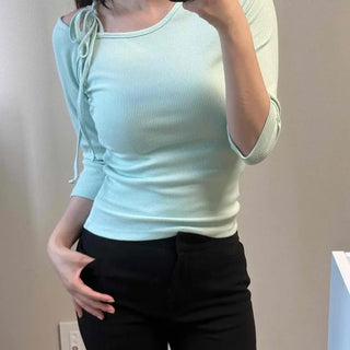 Ribbon Strap Plain Slim Fit Short Sleeve T-shirt