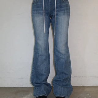 Ribbed Banding Semi-Low Bootcut Pants