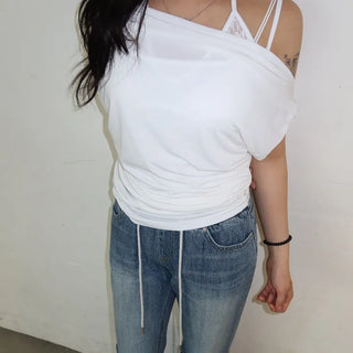 Draped Asymmetrical Shoulder Lea T-shirt