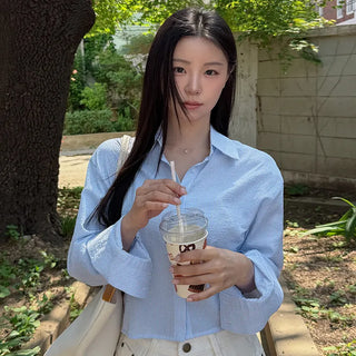 Hachi Seersucker Striped Crop Shirt