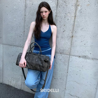 Circle Row Leather Boston Bag