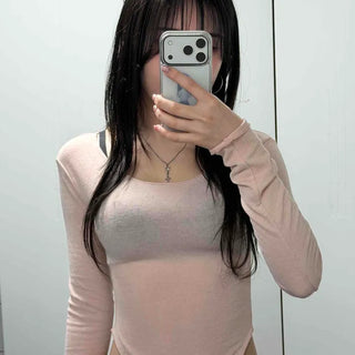 Rib Plain Slim Fit Daily Long Sleeve T-shirt