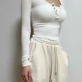 Slim Fit Snap Plain Casual Daily Long Sleeve T-shirt