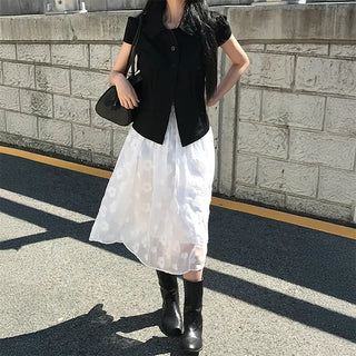 Elno Flower Embroidered See-through Long Skirt
