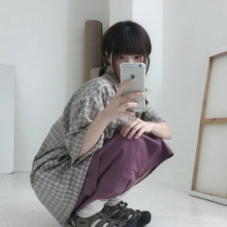 [UNISEX] Dato Reversible Check Short Sleeve Shirt