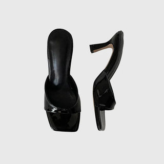 Glossy Square Mule Heel   Summer Shoes, Daily Wear, Wedding Guest Wear, 7cm Sandal Heels