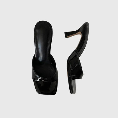 Glossy Square Mule Heel   Summer Shoes, Daily Wear, Wedding Guest Wear, 7cm Sandal Heels