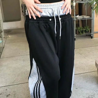 Color Block String Loose Fit Striped Wide Training Bottoms