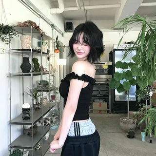 Frill Shirred Strap Slim Fit Plain Sleeveless