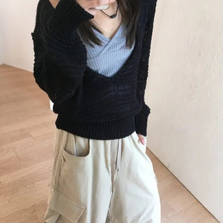 *Layered* Deep V-Neck Mesh Knit