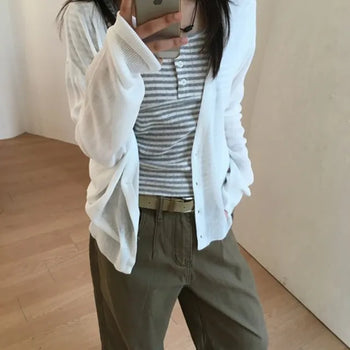 Punched Striped Button Tee