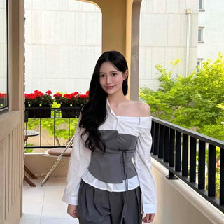 Ribbon Contrast Layered Regular Fit Long Sleeve Shirt