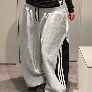 Loose-fit Striped Contrast Drawstring Wide Training Bottoms