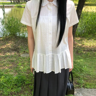 Pouin Pleated Punching Short Sleeve Blouse