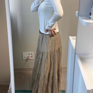 Shirred Tiered A-Line Loose Fit Long Skirt