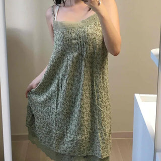 Shirred Flower Layered A-Line Sleeveless Mini Dress