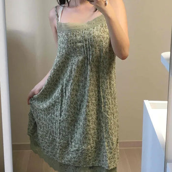 Shirred Flower Layered A-Line Sleeveless Mini Dress