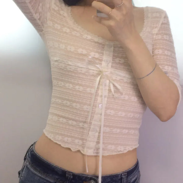 Princess Lace Ribbon Sleeveless T-Shirt / Y2K Pinterest Look Sleeveless T-Shirt 3/4 Sleeveless T-Shirt Summer Short Sleeve Summer Long Sleeve Blouse Delicate Fit