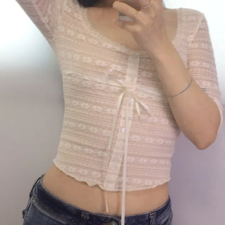 Princess Lace Ribbon Sleeveless T-Shirt / Y2K Pinterest Look Sleeveless T-Shirt 3/4 Sleeveless T-Shirt Summer Short Sleeve Summer Long Sleeve Blouse Delicate Fit