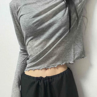 Frill Regular Fit Plain Daily Long Sleeve T-shirt