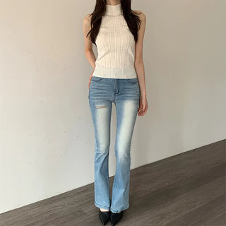 Celluv Hip Pad Bootcut Wash Slit Light Blue Denim