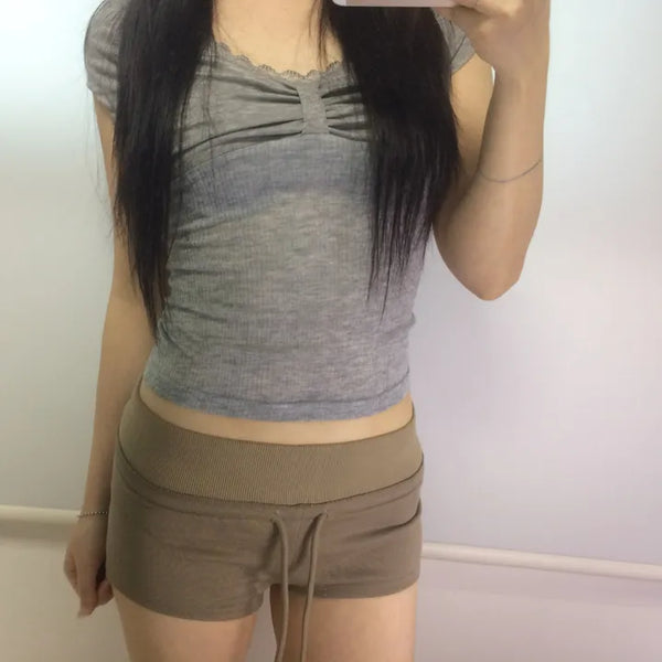 Low-rise Elastic Dolphin Pants / Shorts Training Pants Shorts Tracksuits Daily Folding Pants Low-waist Vintage Y2K