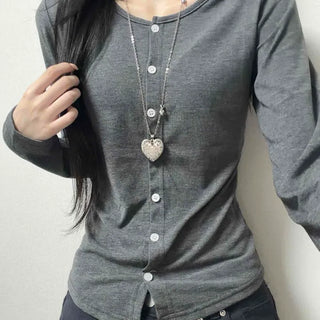Slim Fit Button-Down Plain Long Sleeve Cardigan